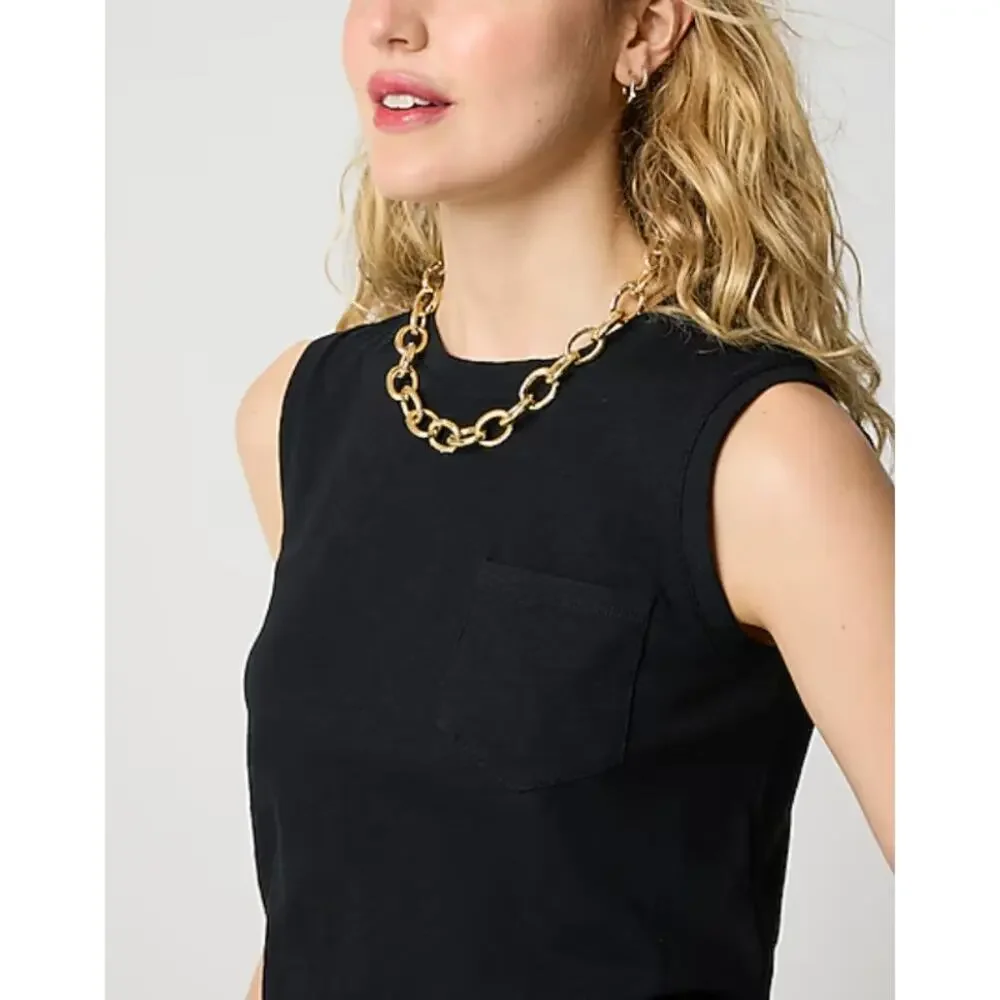 J Crew Girlfriend Pocket Tank Top Black XL NWT Shirt Tee CJ049 J.Crew